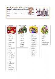 English worksheet: food and drink