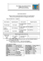English Worksheet: reported speech 9th year level
