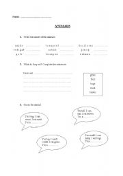 English worksheet: animals