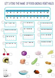 English Worksheet: learn the names of food, drink, vegetables