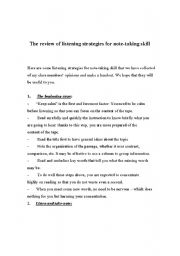 English Worksheet: The review of listening strategies for note-taking skill 