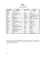 English worksheet: Shortenings for text messages.