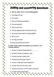 English worksheet: ASKING AND ANSWERING QUESTIONS