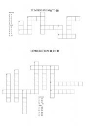 English Worksheet: NUMBERS CROSSWORDS from 0 to 20