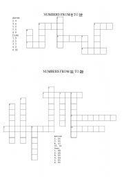 English worksheet: NUMBERS CROSSWORDS from 0 to 20