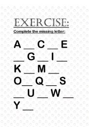 English worksheet: complete alphabets and words