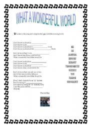 English Worksheet: what a wonderful world