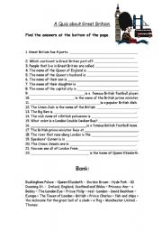 English Worksheet: A Quiz about Great Britain