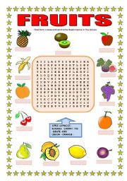English Worksheet: FRUITS crossword