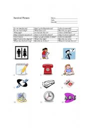 English Worksheet: Classroom Survival Phrases