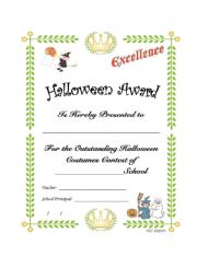 English Worksheet: Halloween Certificate/Award