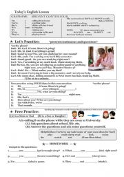 English Worksheet: Todays Lesson: Present Continuous