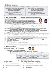 English Worksheet: Need Have Want Conversation Lesson