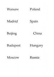 English Worksheet: match the country to the city game