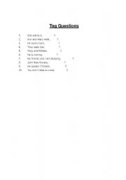 English Worksheet: tag questions