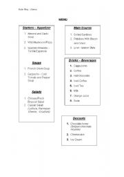 English worksheet: Role play - Menu