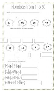 English Worksheet: numbers from 1 to 50