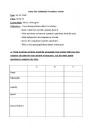 English worksheet: reading/lesson worksheet