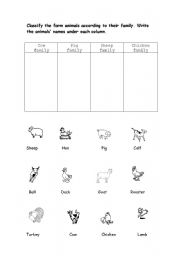 English worksheet: animal families