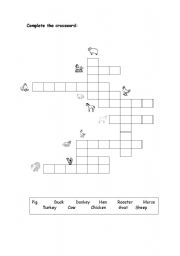 English Worksheet: Animals crossword