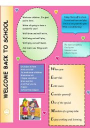 English Worksheet: Welcome to school poems