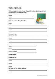 English worksheet: welcome back