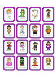 English Worksheet: Halloween Costumes Memory Cards (20 cards in all)
