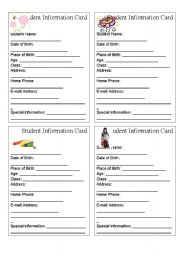 English worksheet: STUDENT INFORMATION CARD