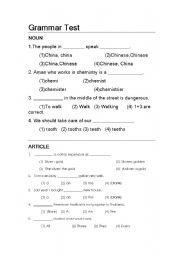 English Worksheet: Grammar test 1/6
