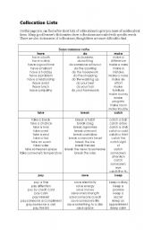 English Worksheet: collocations