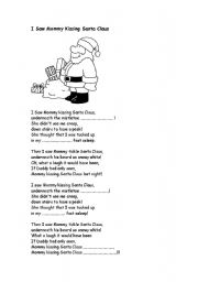 English worksheet: Lyrics I saw mommy kissing Santa