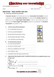 English Worksheet: test for checking the present perfect tense