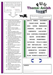 English Worksheet: Fun Sheet Theme: Amish