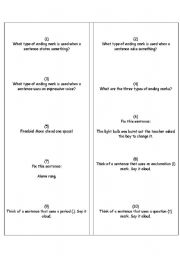 English worksheet: Card Game for Sentences