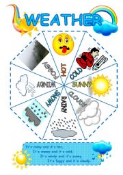 English Worksheet: Weather - mini pictionary and a cut - out poem