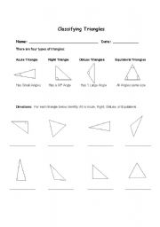 English worksheet: Classifying Triangles