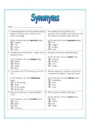 English Worksheet: Synonyms Worksheet 1