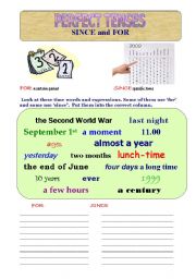 English Worksheet: For and Since