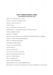 English Worksheet: Common Phrasal Verbs - Defined