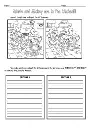 English Worksheet: SPOT DIFFERENCES WITH THERE IS/THERE ARE AND KITCHEN OBJECTS