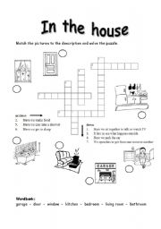 English Worksheet: rooms crossword