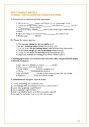 English Worksheet: Grammar: Present simple and present continuous