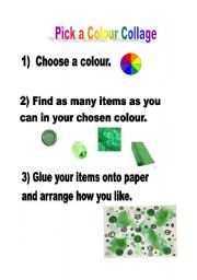 English worksheet: one colour collage instructions with pictures