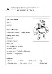 English Worksheet: The Shrek File - information gap :-)