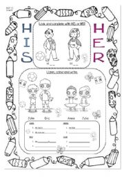 English Worksheet: Body description using HIS/HER (eyes and hair)