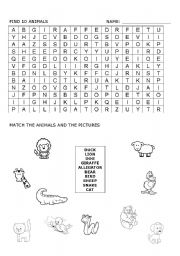 English Worksheet: find animals
