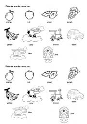 English Worksheet: Coloring objects according the colors