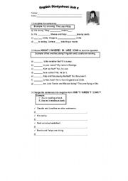 English worksheet: wh - can - to be- question and sentences