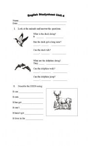 English worksheet: animals description