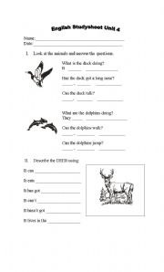 English Worksheet: animals description